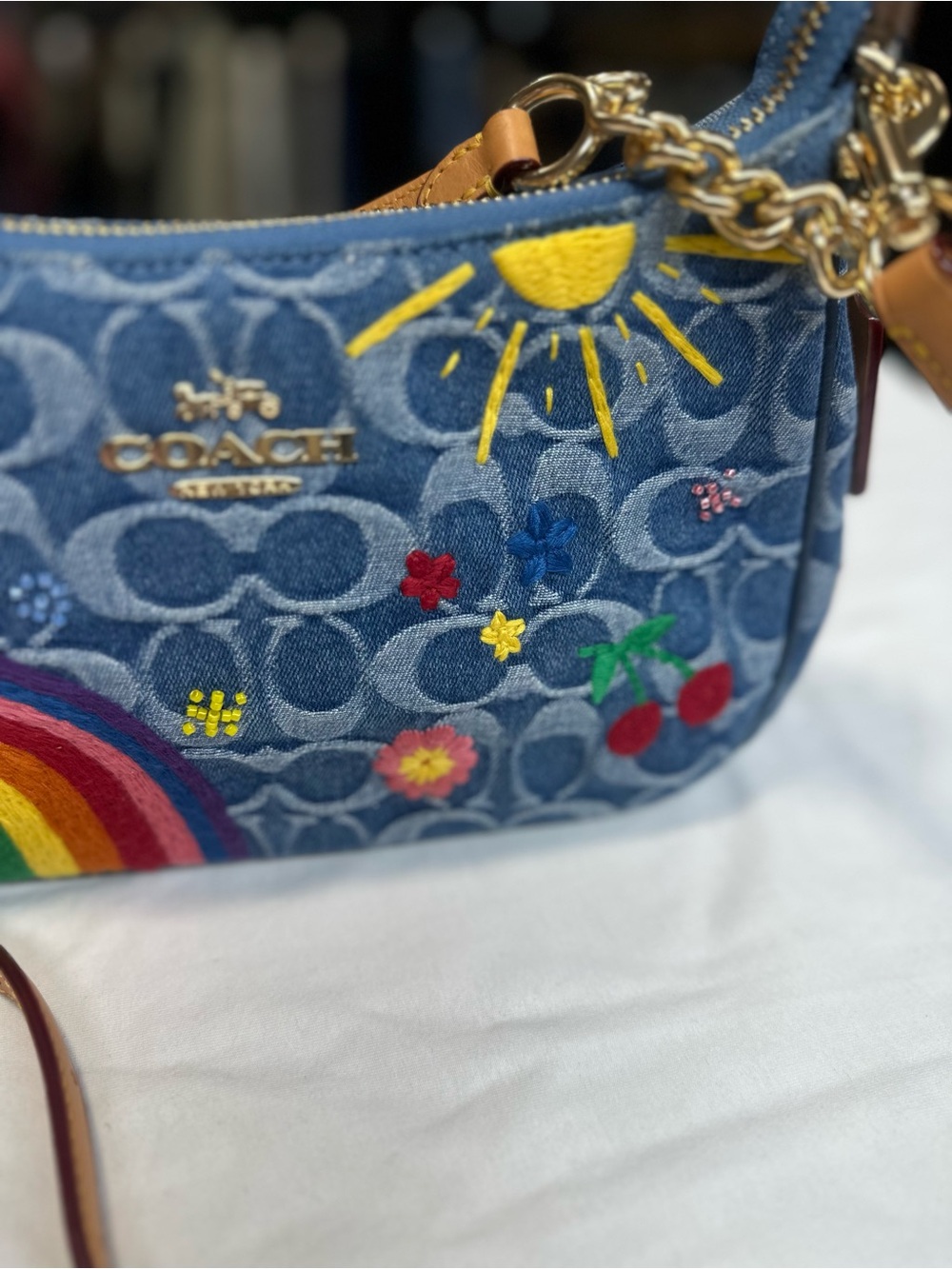 Coach Teri Embroidered Denim Shoulder Bag. New no tag - Picture 5 of 6
